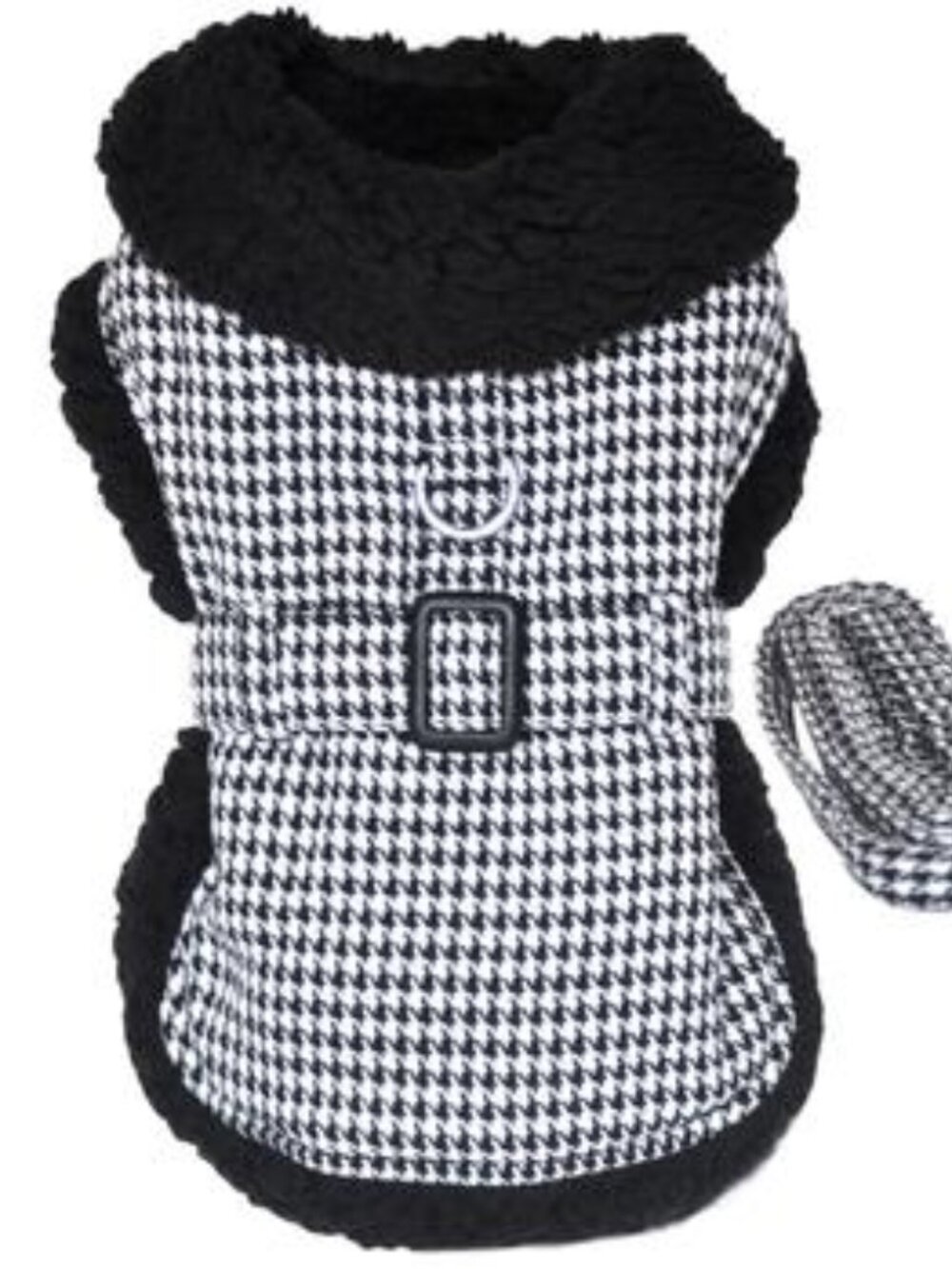 Black and White Classic Houndstooth Dog Harness Coat with Leash! (NWT)